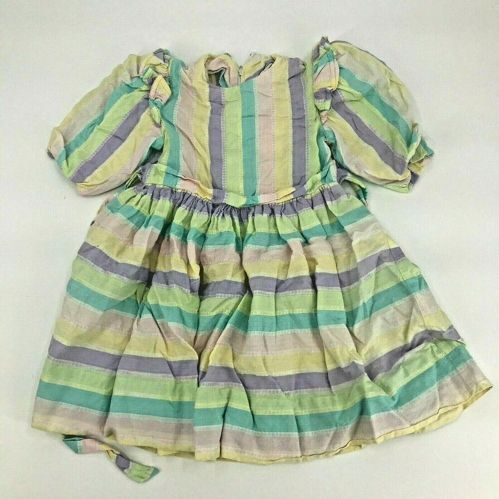 Girls Short Sleeve Dress Multi-color Ruffles Summer Casual